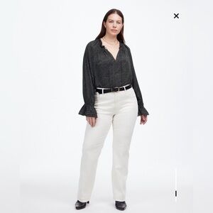 Madewell Long-Sleeve Tie-Neck Black Top Size Small New NWT